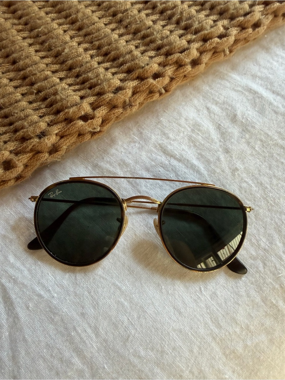 Ray-Ban Gold Frame Sunglasses with Dark Green Lenses